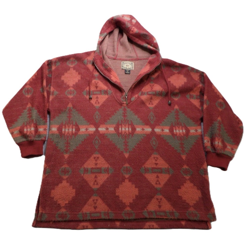 VTG Express French Country Aztec Southwestern‎ Fleece Hoodie Men S 1/4 Zip 90s M